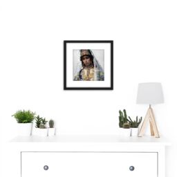 Artery8 Tapiro Berber Bride Portrait Painting 8X8 Inch Square Wooden Framed Wall Art Print Picture with Mount in Black - thumbnail 2