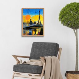 "Artery8 Wall Art Print Modern Bright Abstract Paris At Sunrise Cityscape Eiffel Tower Art Framed in Light Oak - Size: W12"" x H16""" - thumbnail 2