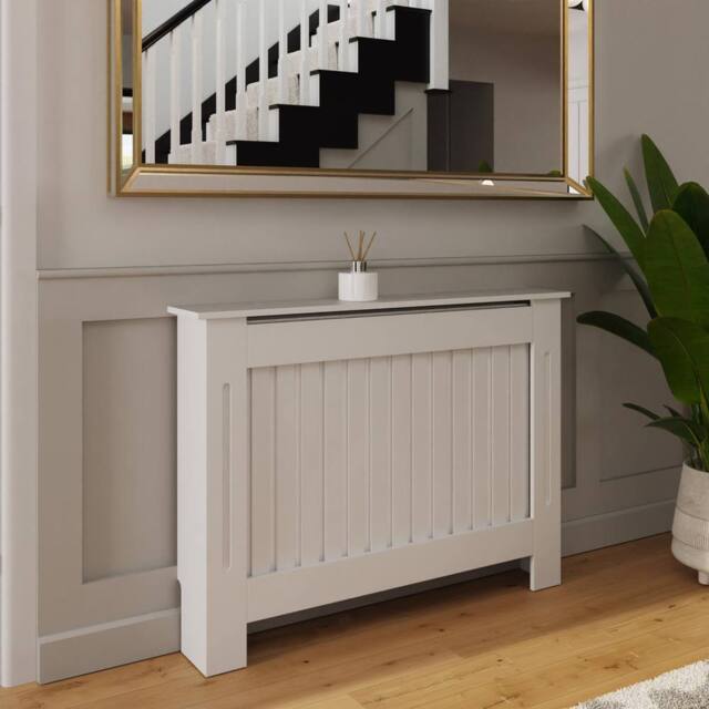 FWStyle Vertical Slat Medium White Radiator Cover (H) 82.3 (W) 112cm (D) 19cm - image 1