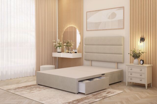 Somnior Chambery 2 Draw Divan Bed Frame with Headboard Tweed Fabric in Natural - Size: Super King - image 1