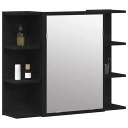 Berkfield Home Mirror Cabinet Black Oak Solid Oak Wood Compact Bathroom Vanity