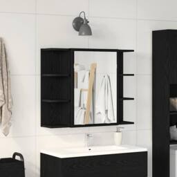 Berkfield Home Mirror Cabinet Black Oak Solid Oak Wood Compact Bathroom Vanity - thumbnail 2