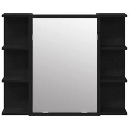 Berkfield Home Mirror Cabinet Black Oak Solid Oak Wood Compact Bathroom Vanity - thumbnail 6