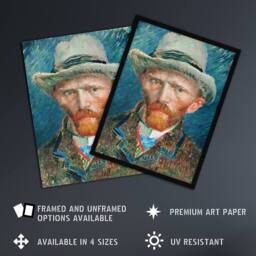 Artery8 Self Portrait With Hat Van Gogh Vintage Framed Wall Art Print in Blue - Size: A4 - thumbnail 2