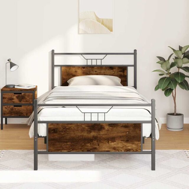 Berkfield Home Bed Frame without Mattress Smoked Oak 107x203 cm Engineered Wood in Brown - image 1