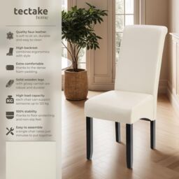tectake Dining Chair Set Of 2 - Cream - Size: 2 Pack - thumbnail 2