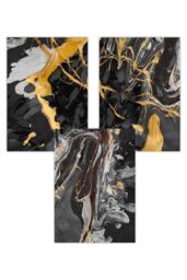 ARTZE Set of 3 Abstract Black & Yellow Fluid Splatters Art Posters - Size: W42 cm x H59 cm - thumbnail 1