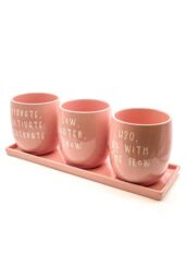 Upper Street Set of 3 Pink Slogan Ceramic Planters with Tray - Size: Medium - thumbnail 2