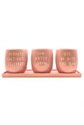 Upper Street Set of 3 Pink Slogan Ceramic Planters with Tray - Size: Medium - thumbnail 1