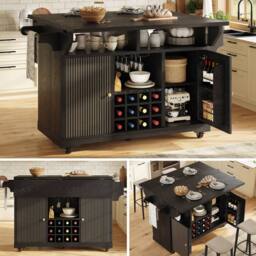BTM Kitchen Trolley Storage Shelves Wine Rack Rolling Cart Black - thumbnail 1