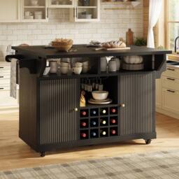BTM Kitchen Trolley Storage Shelves Wine Rack Rolling Cart Black - thumbnail 4