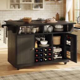 BTM Kitchen Trolley Storage Shelves Wine Rack Rolling Cart Black - thumbnail 2