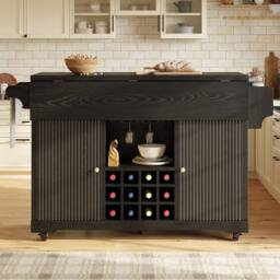 BTM Kitchen Trolley Storage Shelves Wine Rack Rolling Cart Black - thumbnail 5
