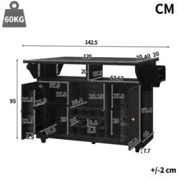 BTM Kitchen Trolley Storage Shelves Wine Rack Rolling Cart Black - thumbnail 7