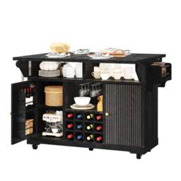 BTM Kitchen Trolley Storage Shelves Wine Rack Rolling Cart Black - thumbnail 8