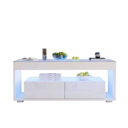 STILVORA Coffee Table 100cm with LED Lighting & 2 Drawers in White - thumbnail 6