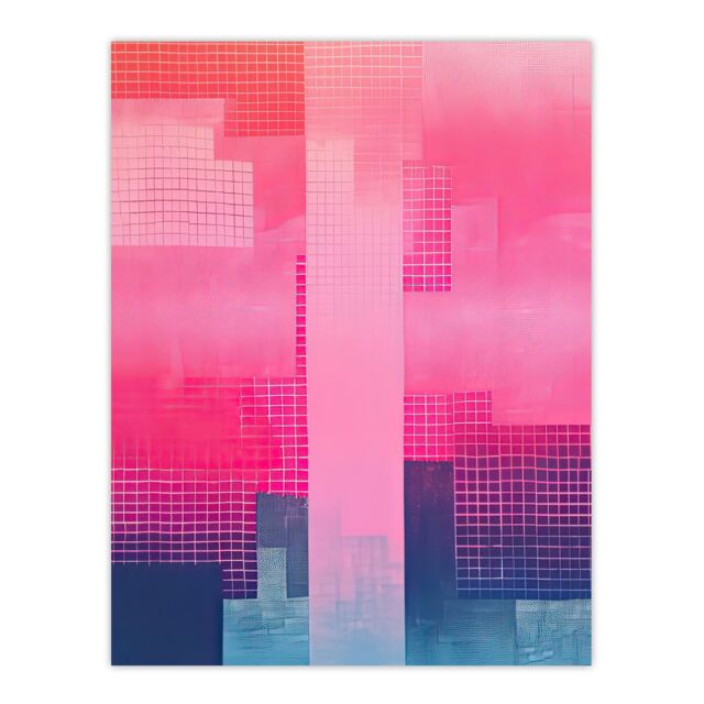 "Artery8 Wall Art Print Abstract Geometric Cityscape Painting Pink Blue Purple Poster - Size: W18"" x H24""" - image 1