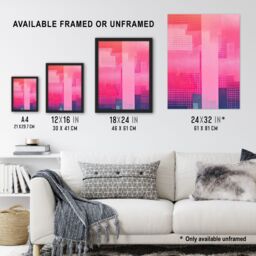 "Artery8 Wall Art Print Abstract Geometric Cityscape Painting Pink Blue Purple Poster - Size: W18"" x H24""" - thumbnail 3