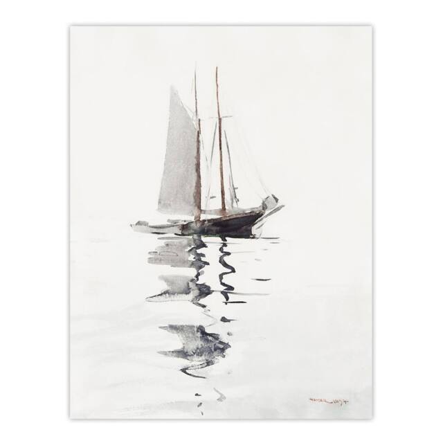 "Artery8 Two Masted Schooner with Dory Winslow Homer Wall Art Poster Print in White - Size: W12"" x H16""" - image 1