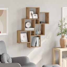 Berkfield Home Wall Cube Shelf Artisan Oak 78x15x93 cm Engineered Wood in Brown - Size: 78 x 15 x 93 cm - thumbnail 3