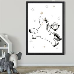 ARTZE Scandi Princess Little & Unicorn Framed Print SIZE: A3 with Black Frame - Size: A4 - thumbnail 2