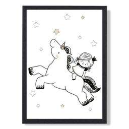 ARTZE Scandi Princess Little & Unicorn Framed Print SIZE: A3 with Black Frame - Size: A4 - thumbnail 1