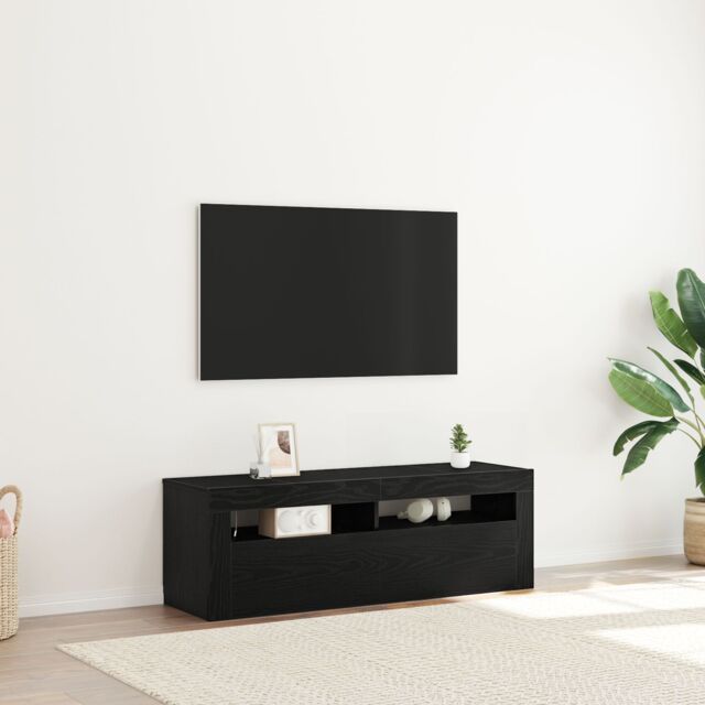 Berkfield Home TV Cabinet with LED Black Oak 120x35x40 cm Engineered Wood - Size: 120 x 35 x 40 cm - image 1