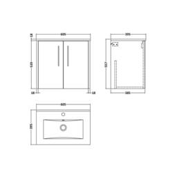 Balterley Winshill 2 Door Wall Hung Vanity Basin Unit, Light Oak, 600mm in Brown - thumbnail 3