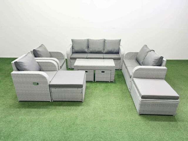 Fimous PE Wicker Rattan Furniture Sets with Oblong Coffee Table Love Sofa in Light Grey - image 1