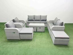Fimous PE Wicker Rattan Furniture Sets with Oblong Coffee Table Love Sofa in Light Grey - thumbnail 1