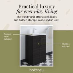 Balterley Bathroom Vanity Basin Unit, Brushed Pewter Handles, 500mm, Wood Black - thumbnail 7
