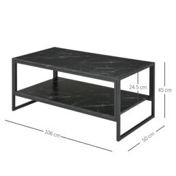 HOMCOM Elegant Two Tier Marble Effect Coffee Table Metal Frame in Black - thumbnail 3