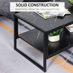 HOMCOM Elegant Two Tier Marble Effect Coffee Table Metal Frame in Black - thumbnail 5