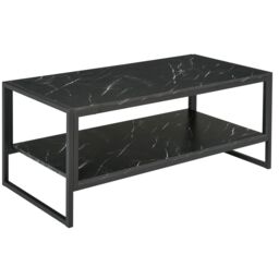HOMCOM Elegant Two Tier Marble Effect Coffee Table Metal Frame in Black - thumbnail 2