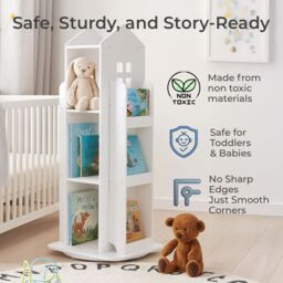 Neo White House Shaped 360° Rotating Kid's Children's Freestanding Bookshelf - thumbnail 5