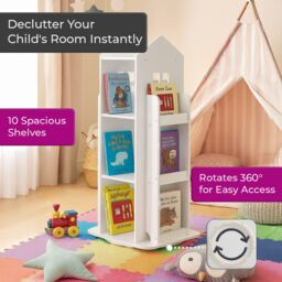 Neo White House Shaped 360° Rotating Kid's Children's Freestanding Bookshelf - thumbnail 4