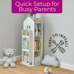Neo White House Shaped 360° Rotating Kid's Children's Freestanding Bookshelf - thumbnail 6
