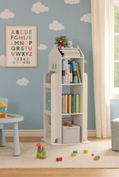 Neo White House Shaped 360° Rotating Kid's Children's Freestanding Bookshelf - thumbnail 1