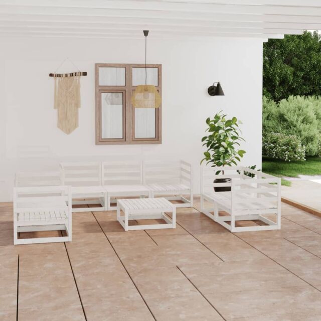 Berkfield Home 8 Piece Garden Lounge Set White Solid Wood Pine - image 1