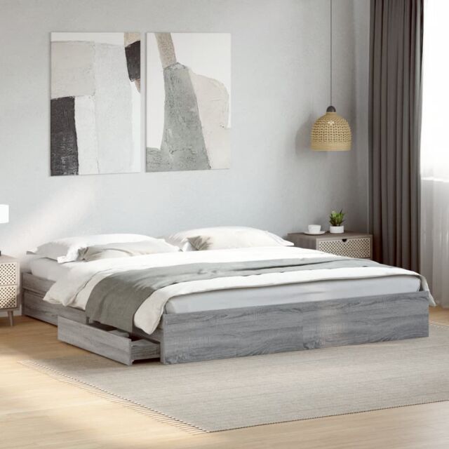 Berkfield Home Bed Frame with Drawers without Mattress Grey Sonoma 180x200 cm Super King - image 1