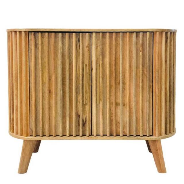 Jaipur Furniture Ltd Slated 2 Door Small Sideboard - Mango Wood - L40 x W95 x H77 cm - Mango Light Finish - Assembly Required in Brown - image 1