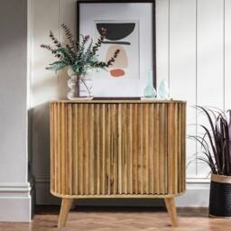 Jaipur Furniture Ltd Slated 2 Door Small Sideboard - Mango Wood - L40 x W95 x H77 cm - Mango Light Finish - Assembly Required in Brown - thumbnail 8