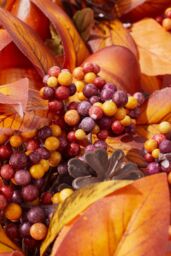 H&O Direct 50cm Fall Harvest Wreath Artificial Pumpkin & Magnolia Leaves Wreath for Door & Home Decor in Orange - thumbnail 5