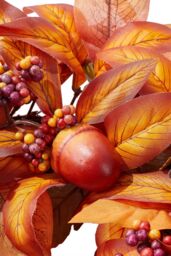 H&O Direct 50cm Fall Harvest Wreath Artificial Pumpkin & Magnolia Leaves Wreath for Door & Home Decor in Orange - thumbnail 4