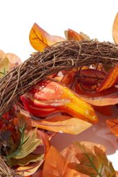 H&O Direct 50cm Fall Harvest Wreath Artificial Pumpkin & Magnolia Leaves Wreath for Door & Home Decor in Orange - thumbnail 6