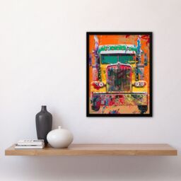 Artery8 Colourful Truck Lorry Front Hippy Trippy Trucker Framed Art Print in Orange - Size: A4 - thumbnail 4