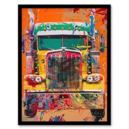 Artery8 Colourful Truck Lorry Front Hippy Trippy Trucker Framed Art Print in Orange - Size: A4 - thumbnail 1