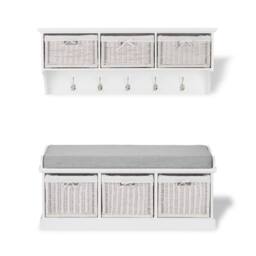 Statement Furniture Tetbury 3 White Wicker Basket & Grey Cushion Hallway Set - thumbnail 3
