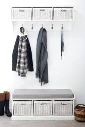 Statement Furniture Tetbury 3 White Wicker Basket & Grey Cushion Hallway Set - thumbnail 1