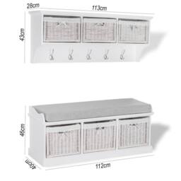 Statement Furniture Tetbury 3 White Wicker Basket & Grey Cushion Hallway Set - thumbnail 2